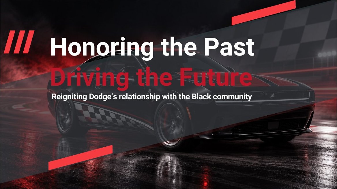 Title slide: Honoring the Past, Driving the Future. Reigniting Dodge's relationship with the Black community.